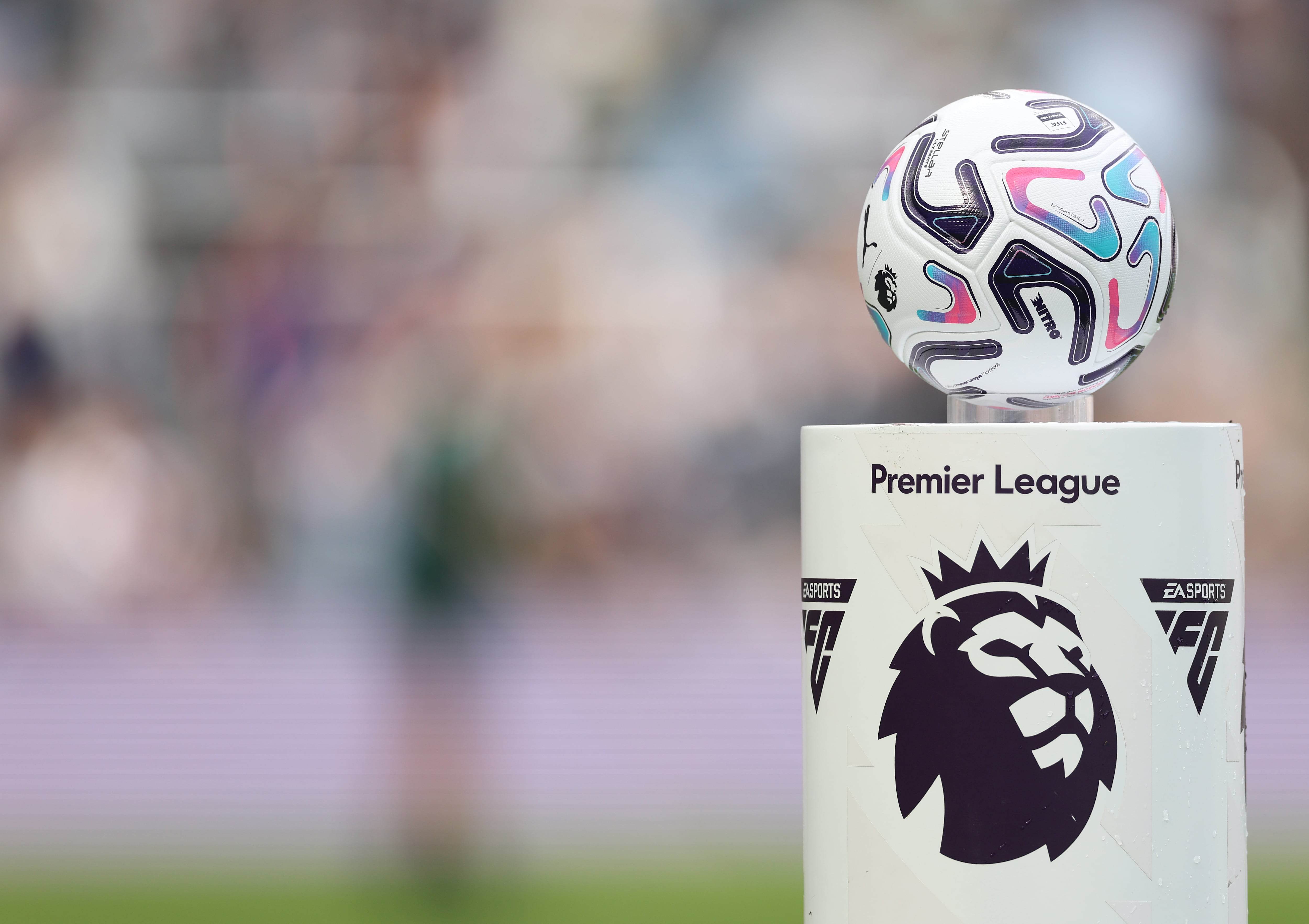 NEWCASTLE UPON TYNE, ENGLAND - SEPTEMBER 19: The Puma matchball pictured on the Premier League plinth during the Premier League 2026/27 match between Newcastle United and Hull City at St James' Park on September 19, 2026 in Newcastle upon Tyne, England. (Photo by Stu Forster/Getty Images)