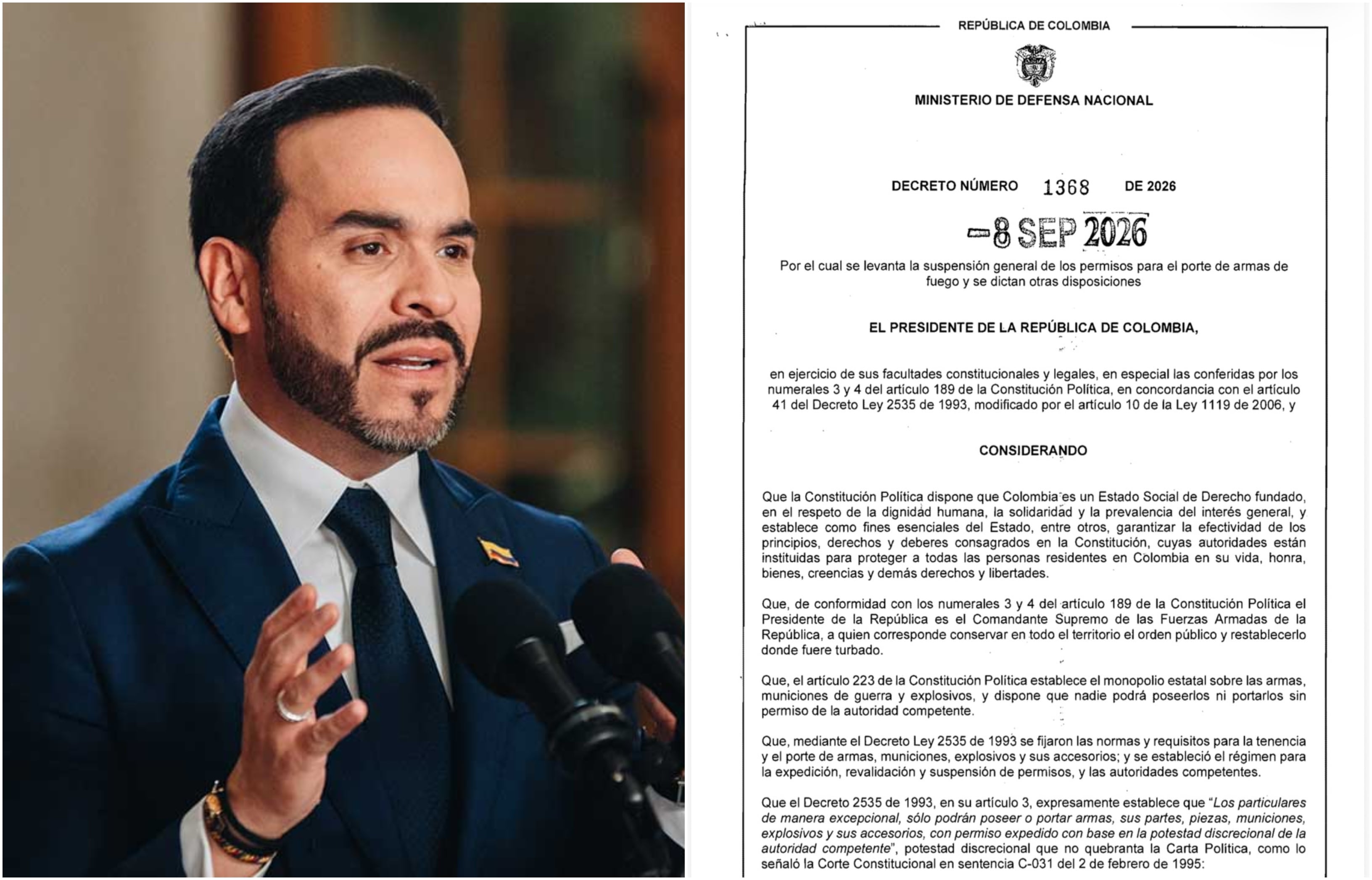 Abelardo De La Espriella y el decreto sobre porte de armas de fuego.