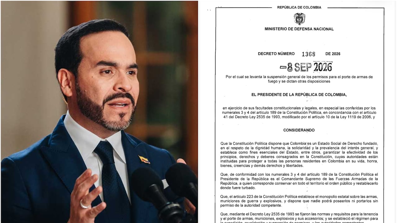 “El ejercicio del porte estará circunscrito al arma o armas específicamente amparadas por el respectivo permiso”, dice el decreto firmado por el presidente Abelardo De La Espriella.