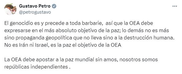 El presidente Gustavo Petro se refirió al papel de la OEA en medio del conflicto Irán e Israel.