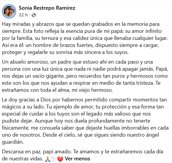 Sonia Restrepo despidió a su padre, José Sigifredo Restrepo