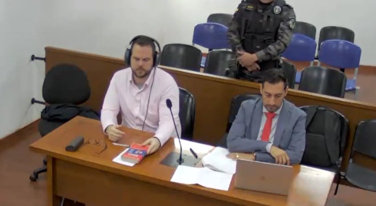 John Poulos en audiencia por el feminicidio de la DJ Valentina Trespalacios.