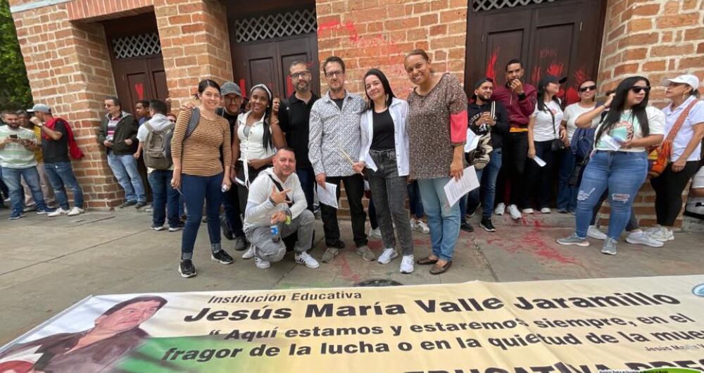 Protesta de profesores este viernes, 3 de febrero, en Medellín.