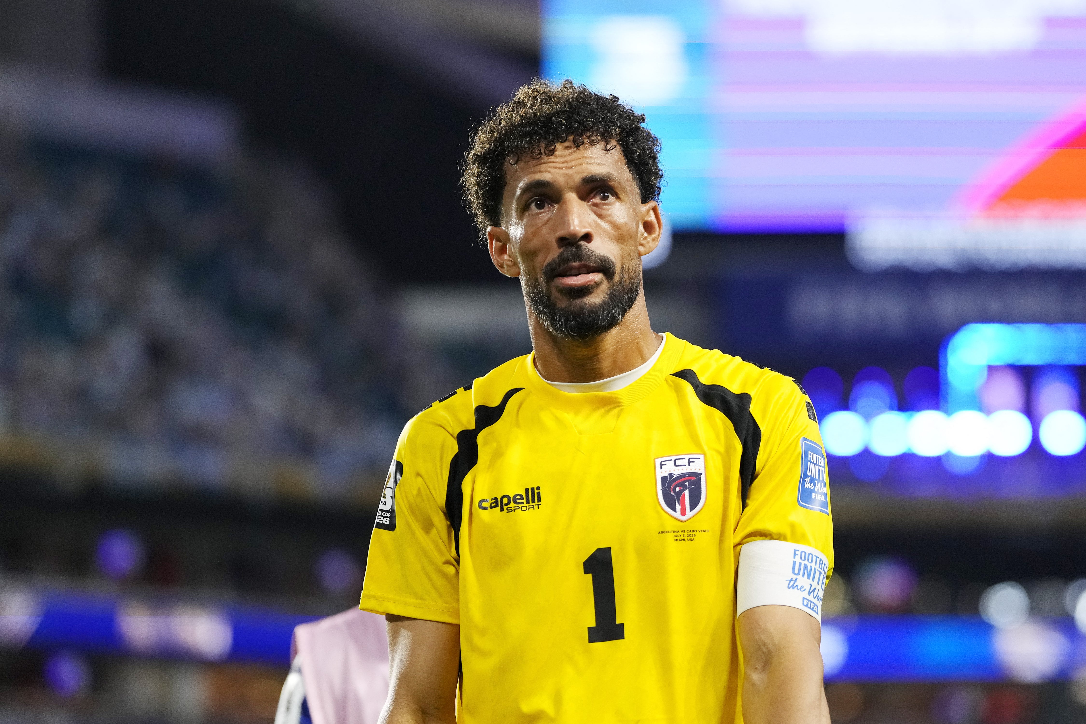 Vozinha of Cabo Verde looks dejected after the defeat during the FIFA World Cup 2026, Round of 32 football match between Argentina and Cabo Verde on 4 July 2026 at Hard Rock Stadium in Miami, Florida, United States - Photo Jose Breton / Spain DPPI / DPPI (Photo by Jose Breton / Spain DPPI / DPPI via AFP)