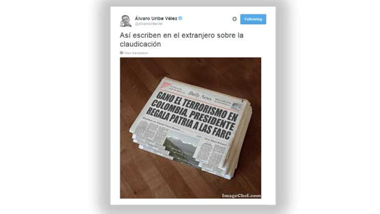 El senador Álvaro Uribe compartió un fotomontaje por lo que fue objeto de burlas en Twitter.