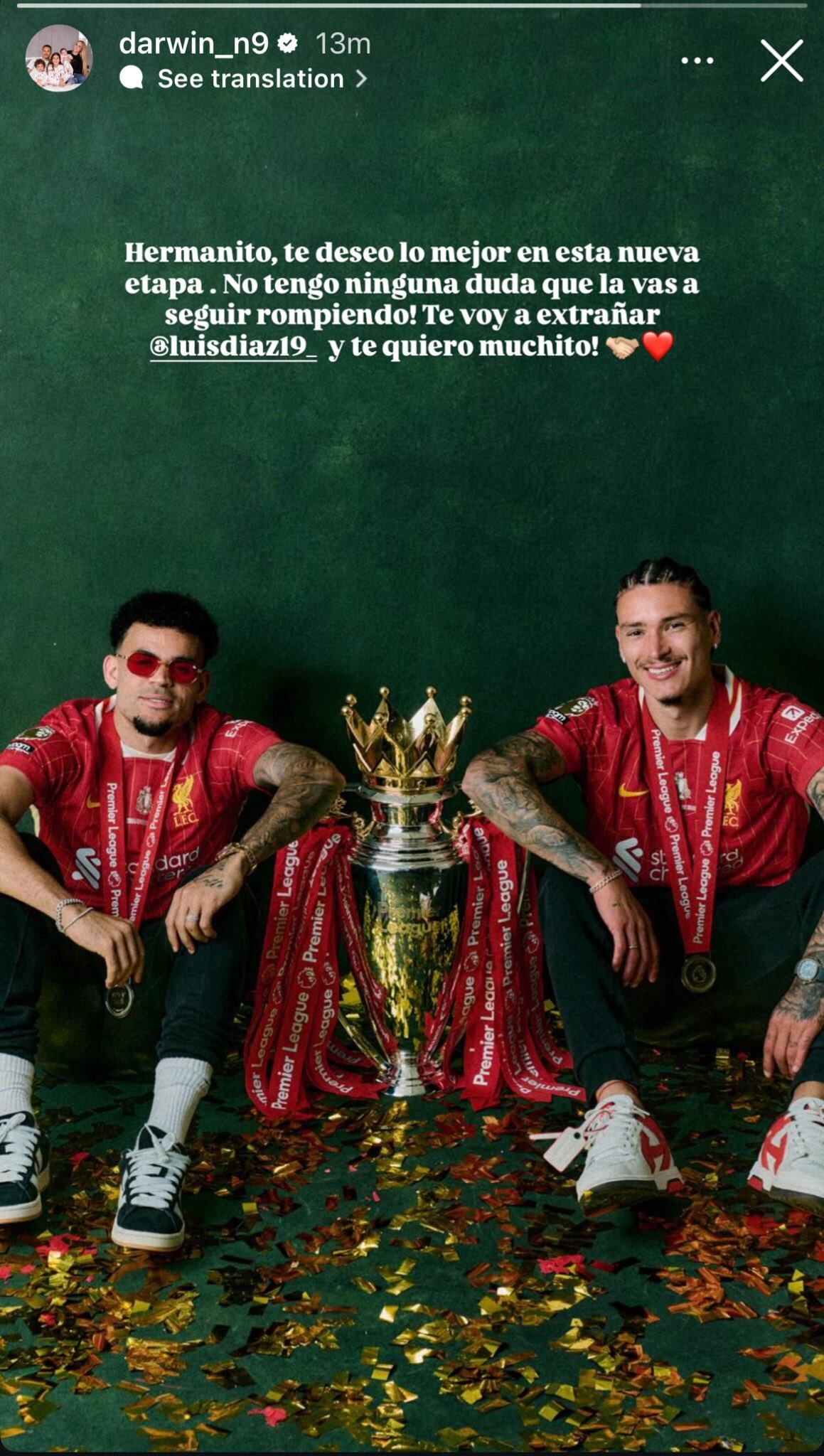 Darwin Núñez y su mensaje de despedida para Luis Díaz