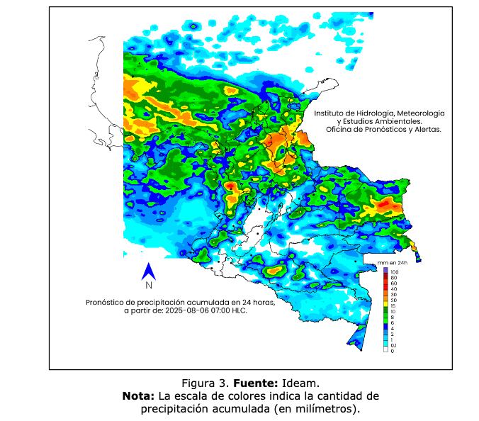 Pronóstico Ideam miércoles 6 de agosto de 2025