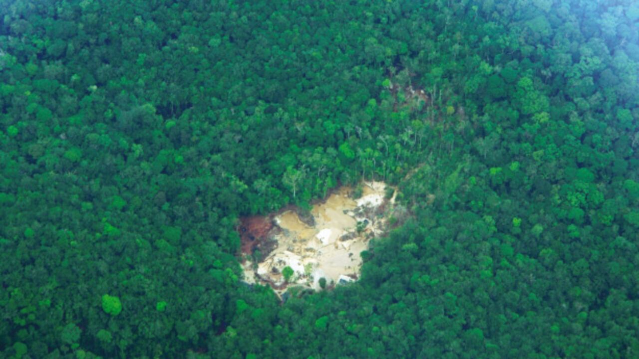 La mina de oro de la fotografía es controlada por la guerrilla en la serranía de Neuquén entre Brasil y Colombia. Calculan que hay 60 dragas operadas en su mayoría por brasileños y 300 indígenas.