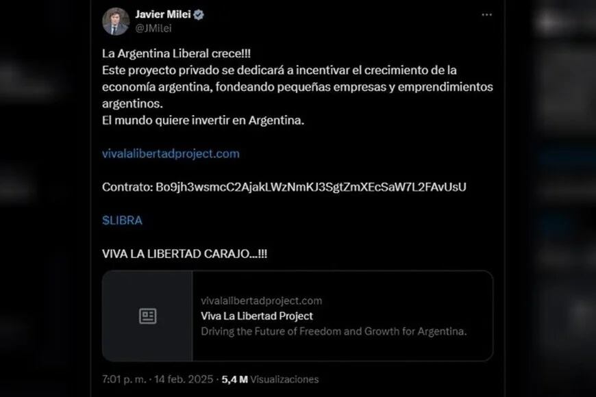 Milei inicialmente respaldó y promovió activamente Libra Token en plataformas de redes sociales.