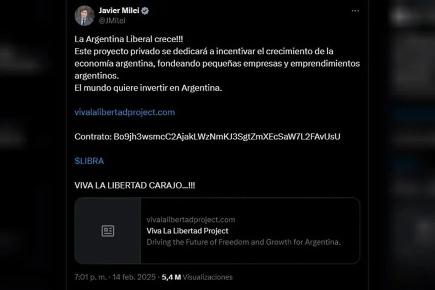 Milei inicialmente respaldó y promovió activamente Libra Token en plataformas de redes sociales.