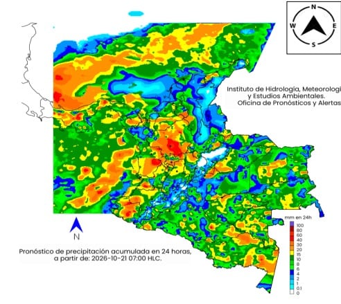 Mapa climatológico de Colombia para el viernes 23 de octubre.