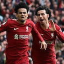 Luis Díaz y toda su emoción después de marcar con el Liverpool. El colombiano no convertía desde septiembre del 2022.