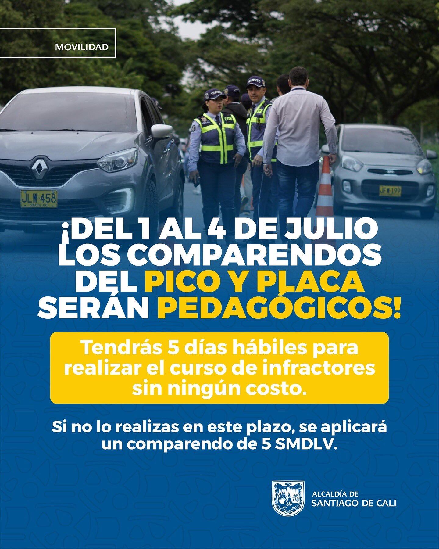 Desde el lunes 8 de julio, las sanciones serán plenamente sancionatorias. A partir de esa fecha, quienes infrinjan el pico y placa recibirán el comparendo económico de manera inmediata, sin periodo pedagógico.