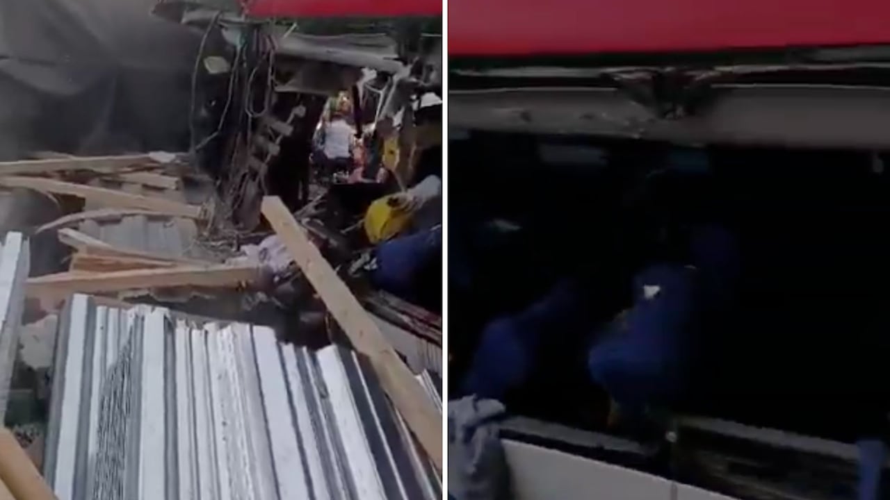 El vehículo de la empresa Brasilia chocó contra un camión que transportaba láminas de metal.