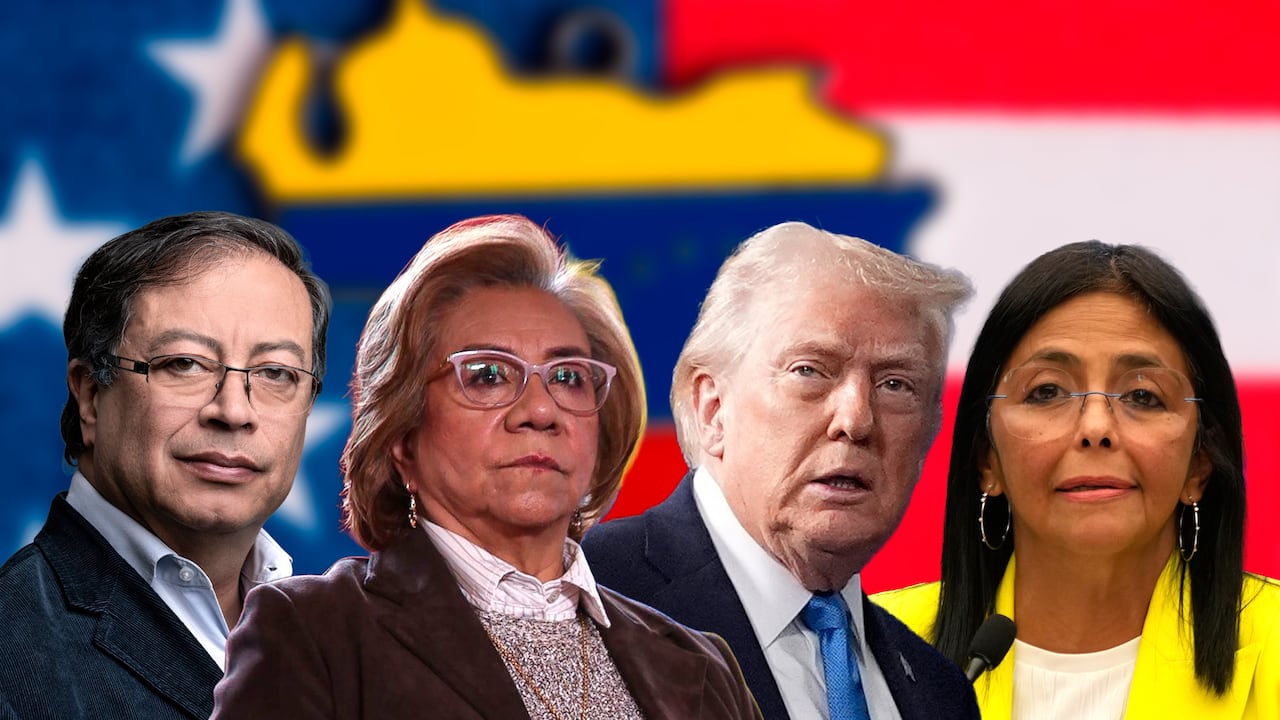 De izquierda a derecha: presidente Gustavo Petro, canciller Rosa Villavicencio, presidente Donald Trump y presidenta (e) Delcy Rodríguez.