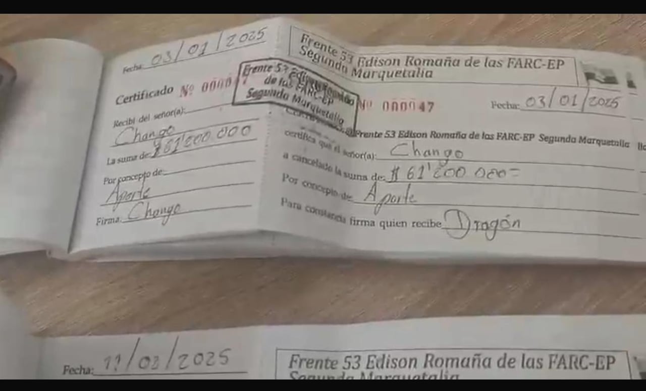 Talonarios extorsivos de la Segunda Marquetalia.
