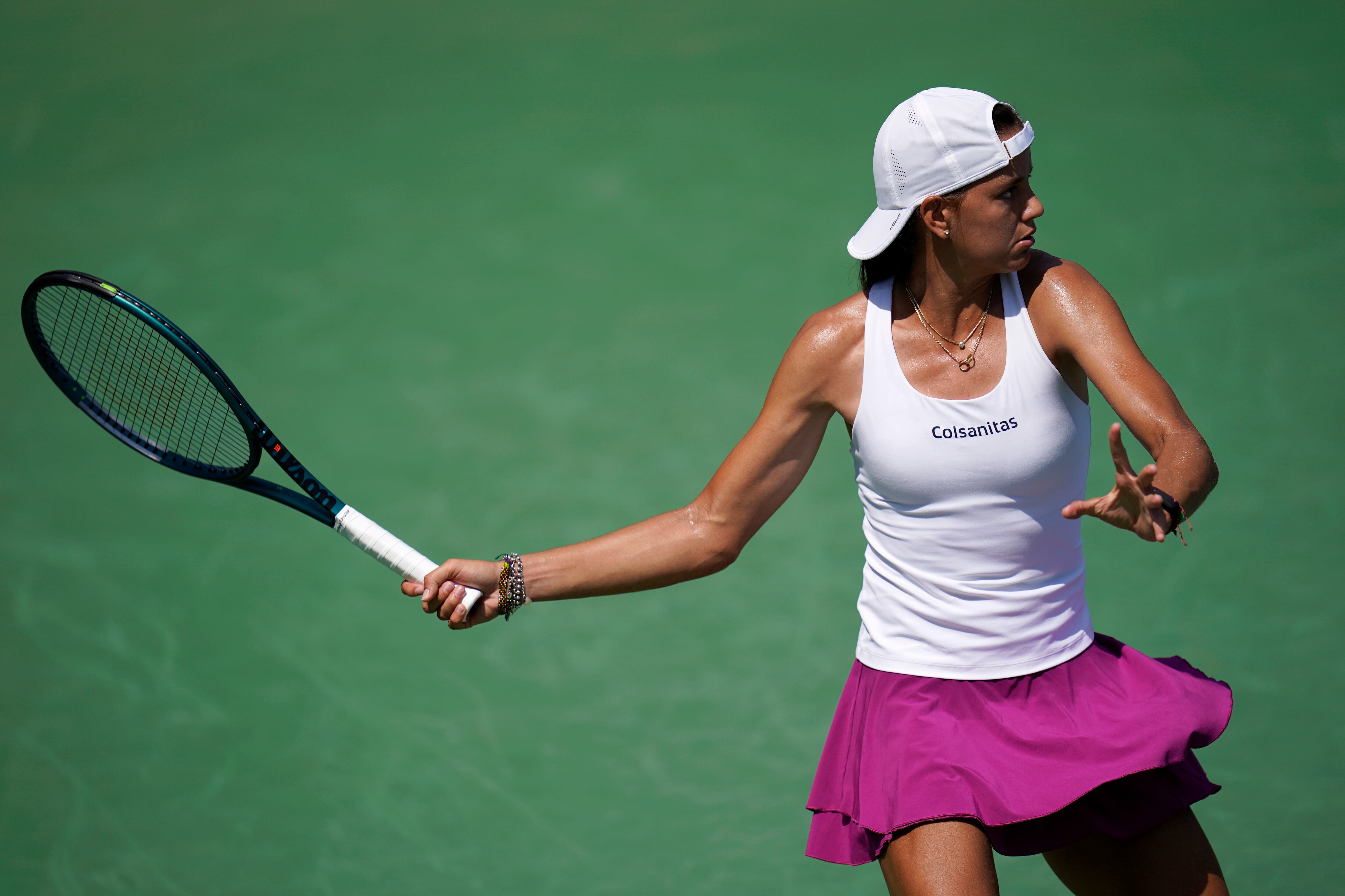 WASHINGTON, DC - JULY 27: Emiliana Arango of Colombia returns a shot to Renata Zarazua of Mexico during Day 1 of the Mubadala Citi DC Open at William H.G. FitzGerald Tennis Center on July 27, 2024 in Washington, DC. (Photo by Jess Rapfogel/Getty Images)