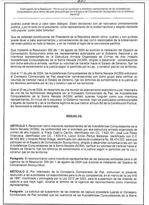 Resolución Petro, sobre alias Pinocho