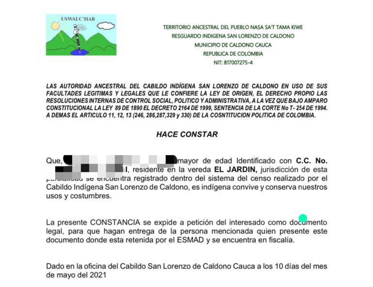 Certificados de vinculación a comunidades indígenas