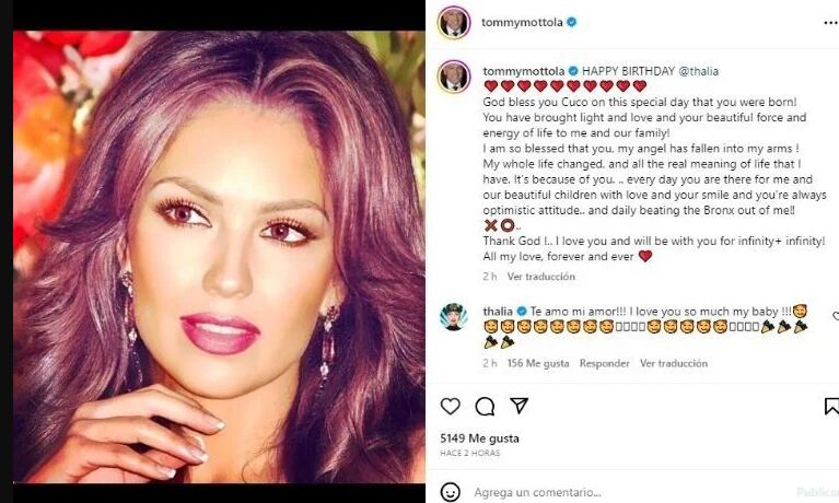 Tommy Mottola le dedicó amoroso mensaje a Thalía