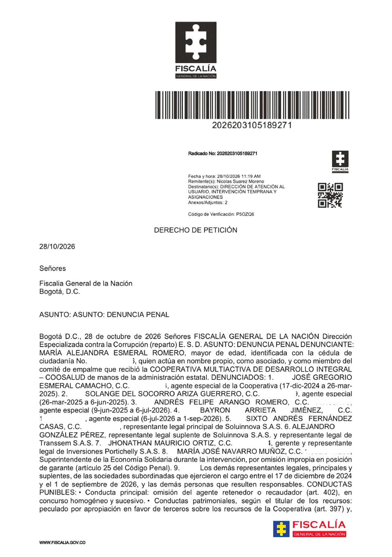 Documentanción de la Fiscalia relacionada con Coosalud