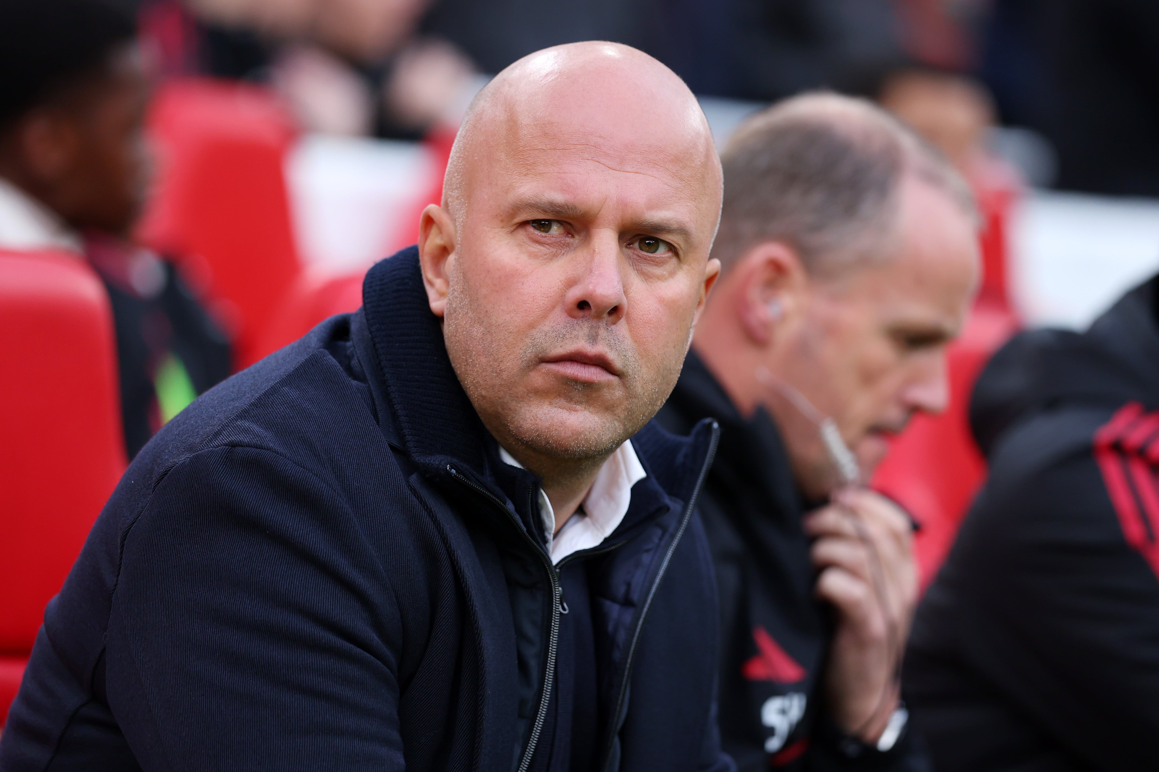 LIVERPOOL, ENGLAND - NOVEMBER 22: Arne Slot, Manager of Liverpool, looks on prior to the Premier League match between Liverpool and Nottingham Forest at Anfield on November 22, 2025 in Liverpool, England. (Photo by Molly Darlington/Getty Images)