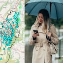 Mujer consultando el mapa de lluvias en tiempo real.