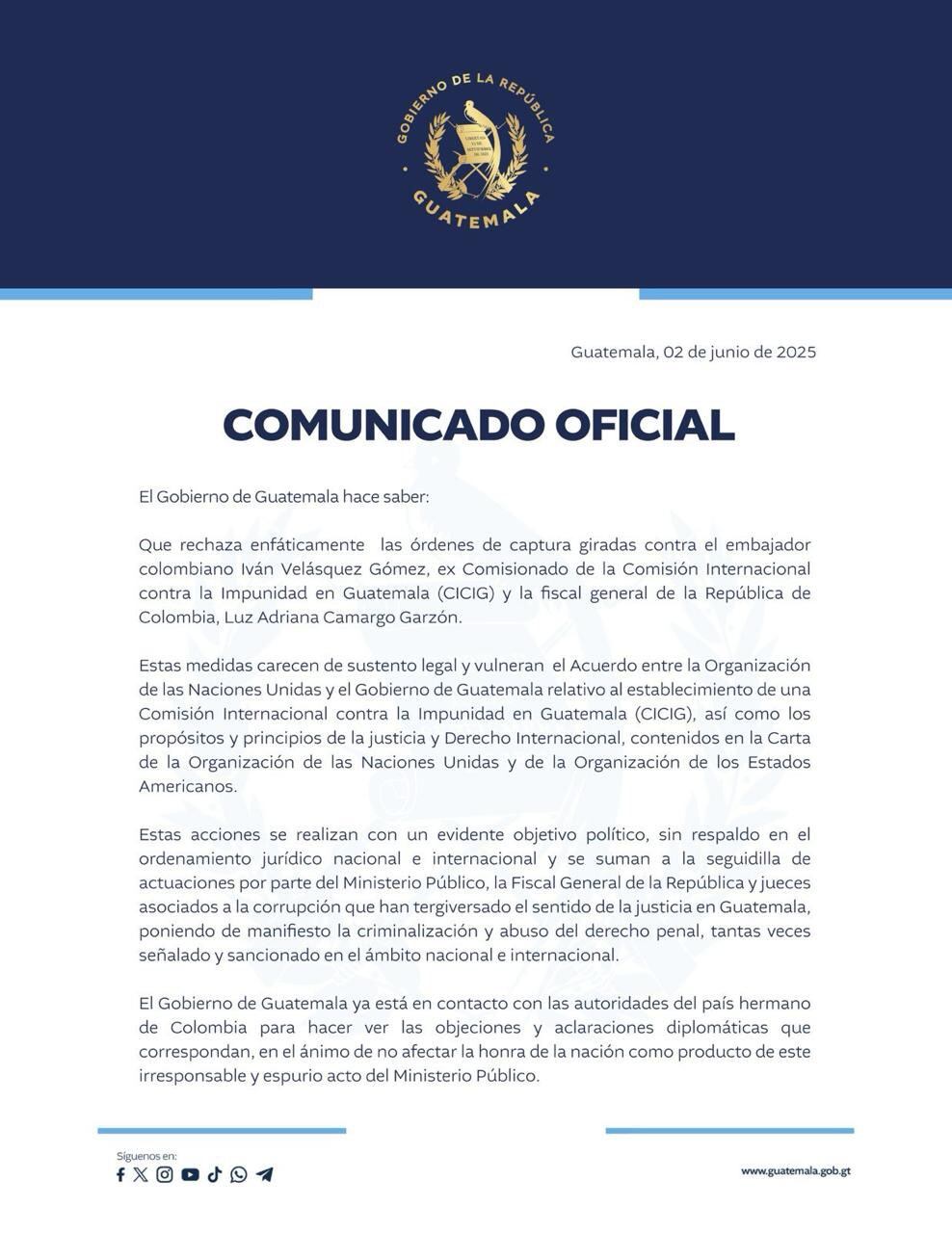 Comunicado gobierno de Guatemala