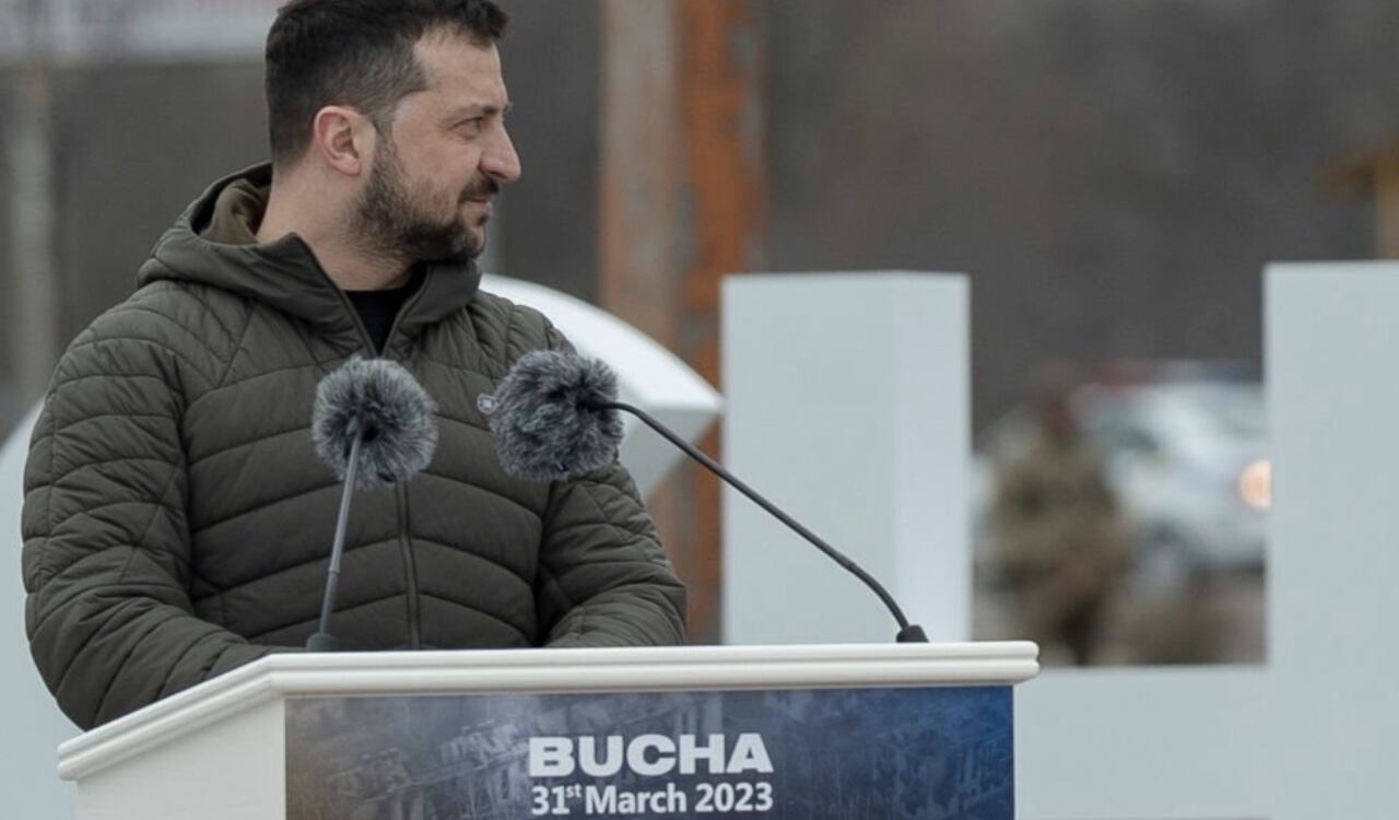 Volodímir Zelenski en el aniversario de la masacre de Bucha