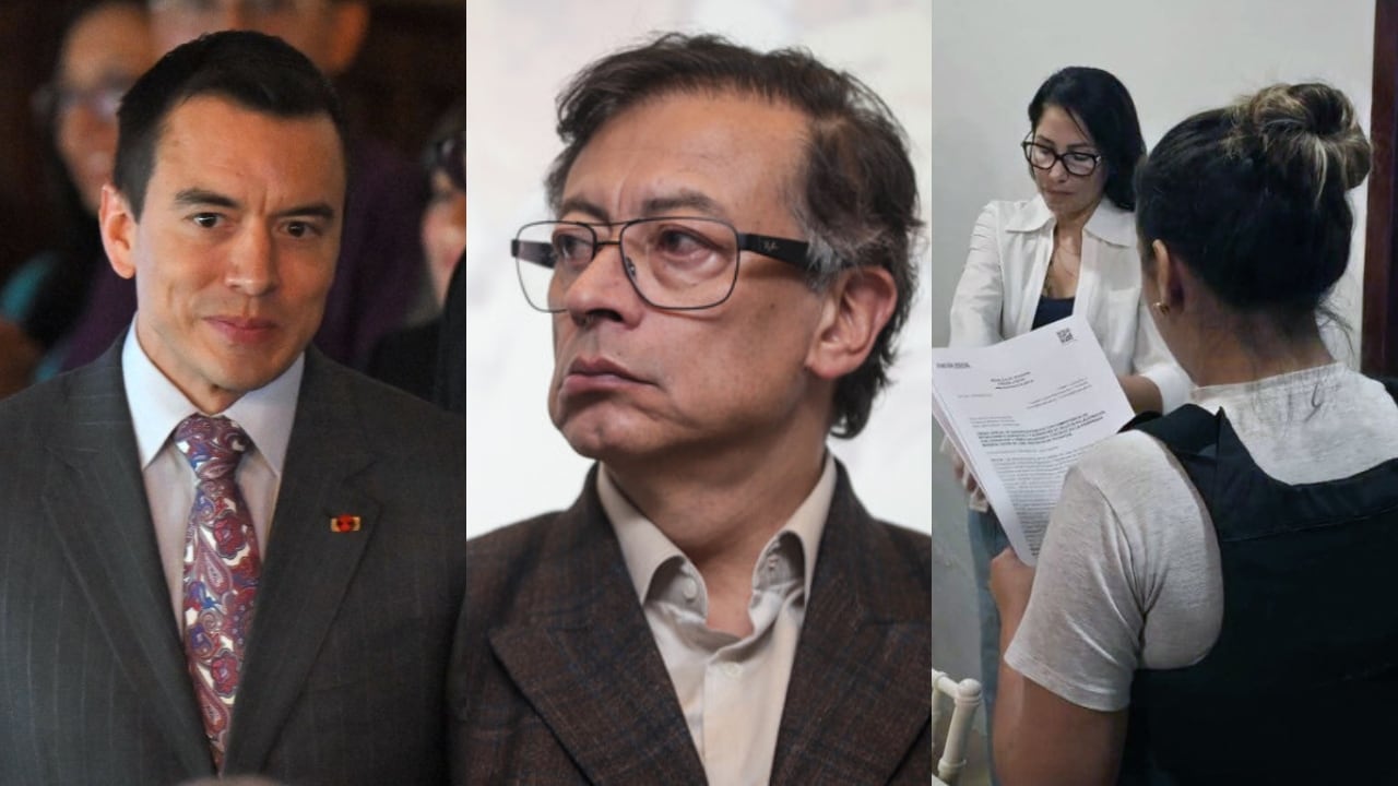 De izquierda a derecha: Daniel Noboa, Gustavo Petro y Luisa González tras ser arrestada.