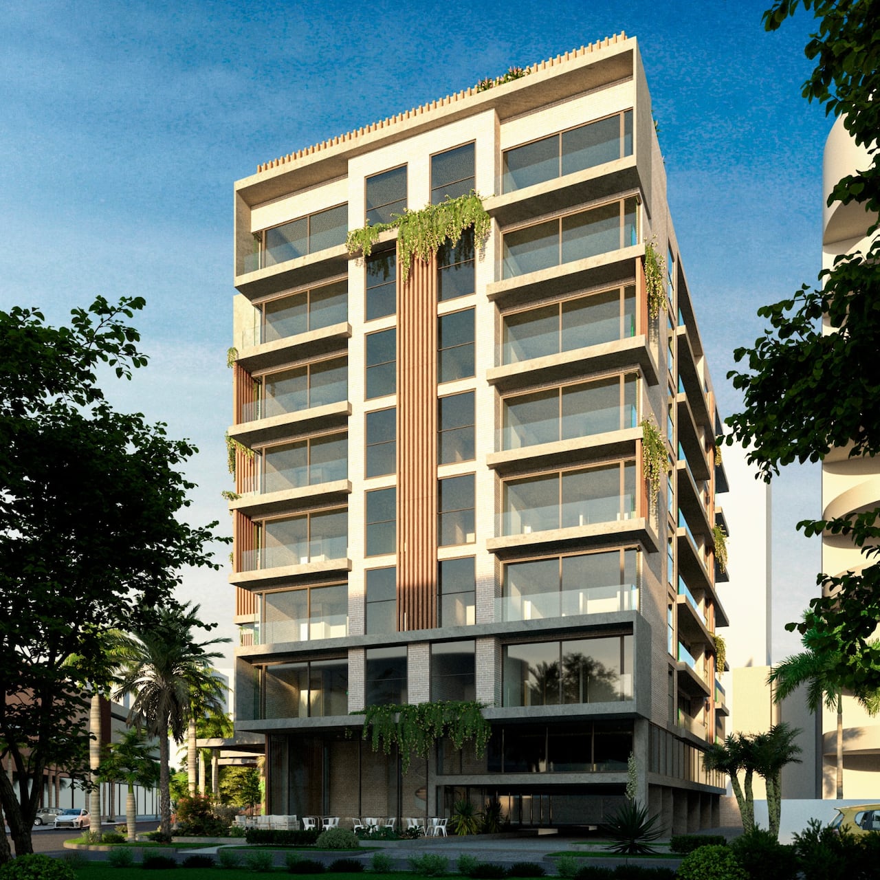 Modelo arquitectónico del proyecto, que destaca su enfoque en espacios modernos y funcionales para visitantes y residentes.