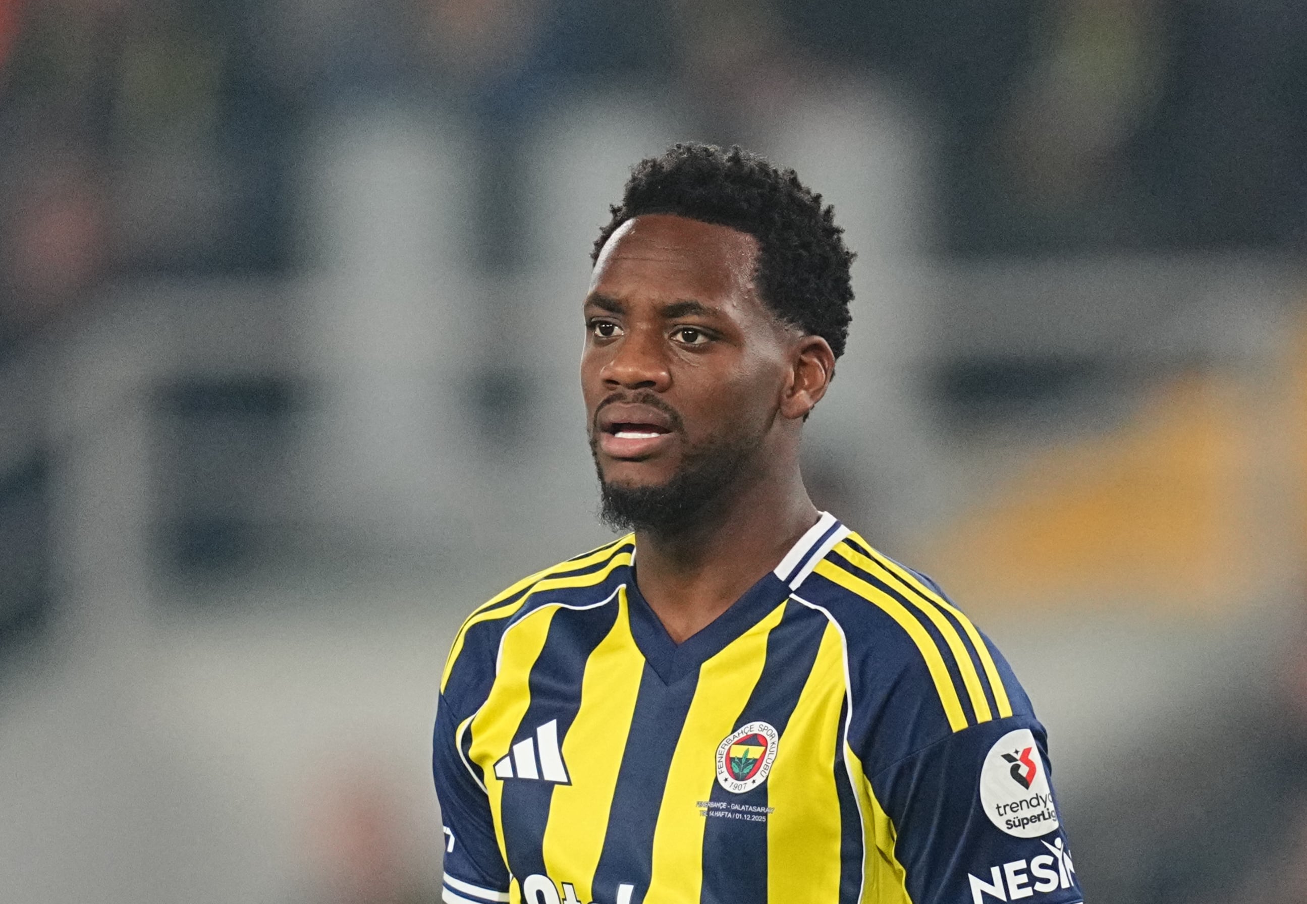 Jhon Duran (Fenerbahce) looks on during the Super Lig match between Fenerbahce and Galatasaray at Chobani Stadium, Istanbul, Turkey on December 1, 2025. (Photo by Ulrik Pedersen/NurPhoto) (Photo by Ulrik Pedersen / NurPhoto via AFP)