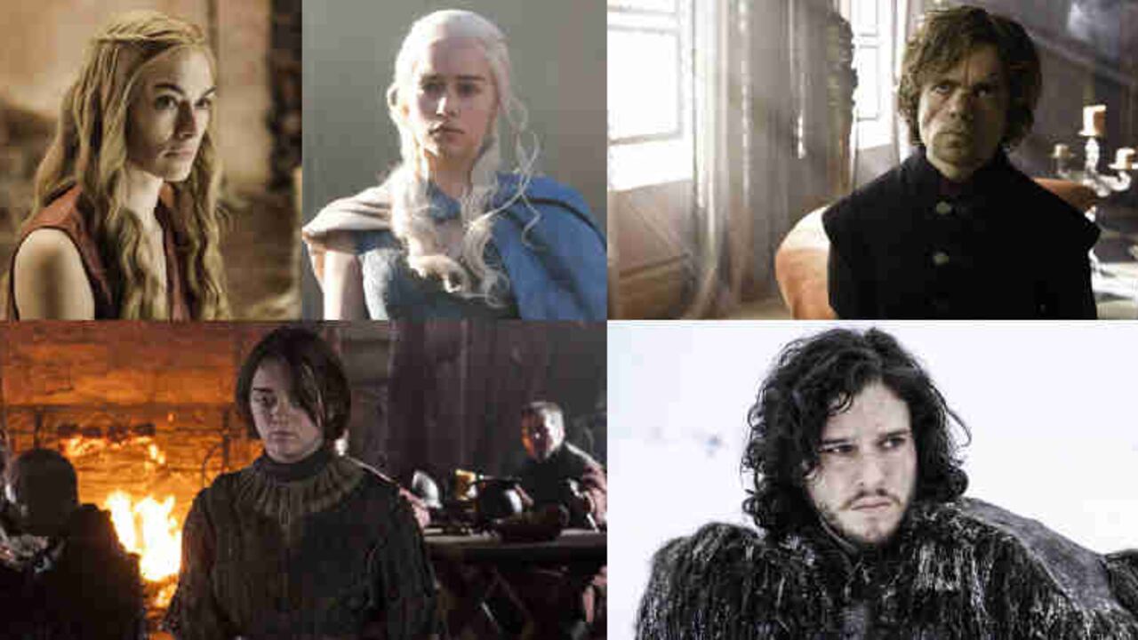 Maisie Williams (Arya Stark), Lena Headey (Cersei Lannister), Emilia Clarke (Daenerys Targaryen), Peter Dinklage (Tyrion Lannister) y Kit Harington (Jon Snow).