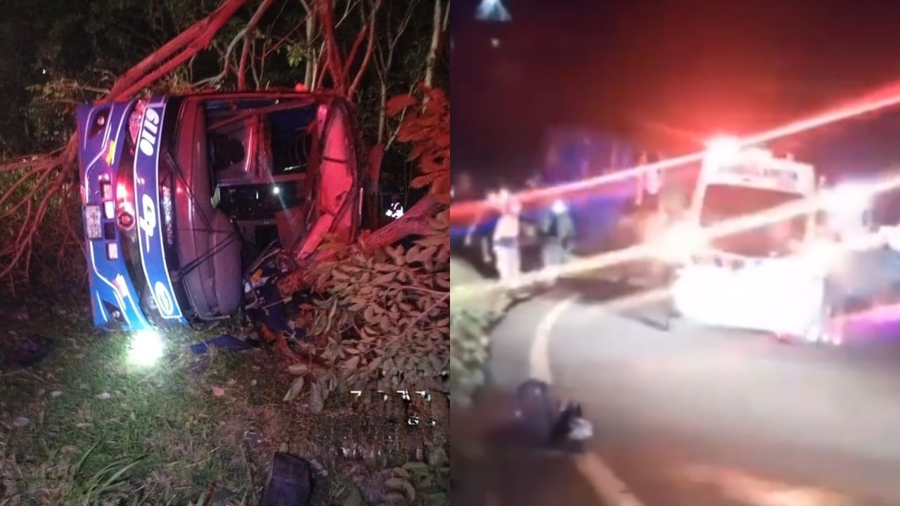 Así fue como quedaron el bus y el sitio tras el siniestro vial.