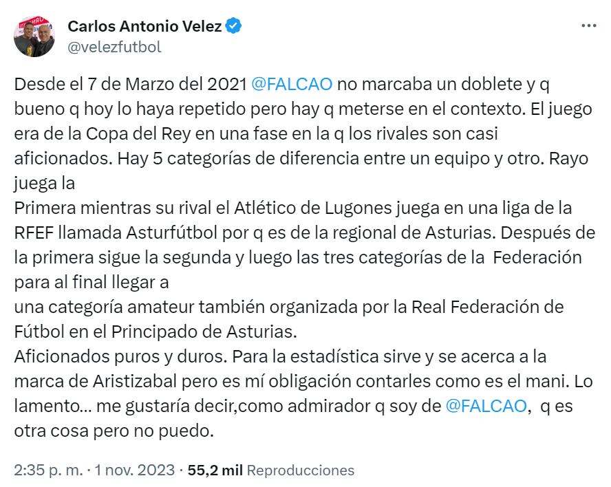 Esto dijo Vélez sobre el doblete de Radamel Falcao García