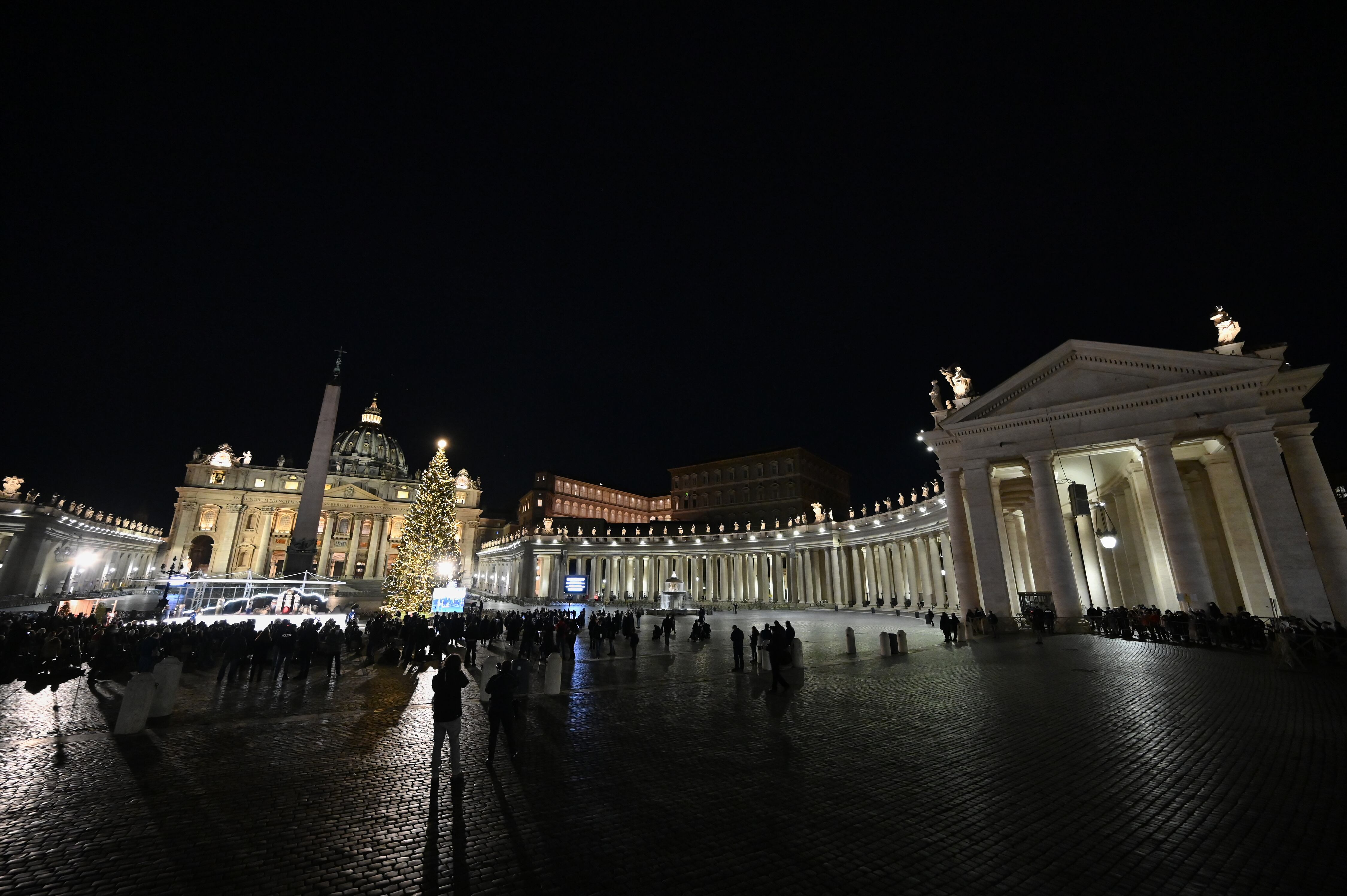 Inauguran el árbol y el pesebre de Navidad de la plaza de San Pedro