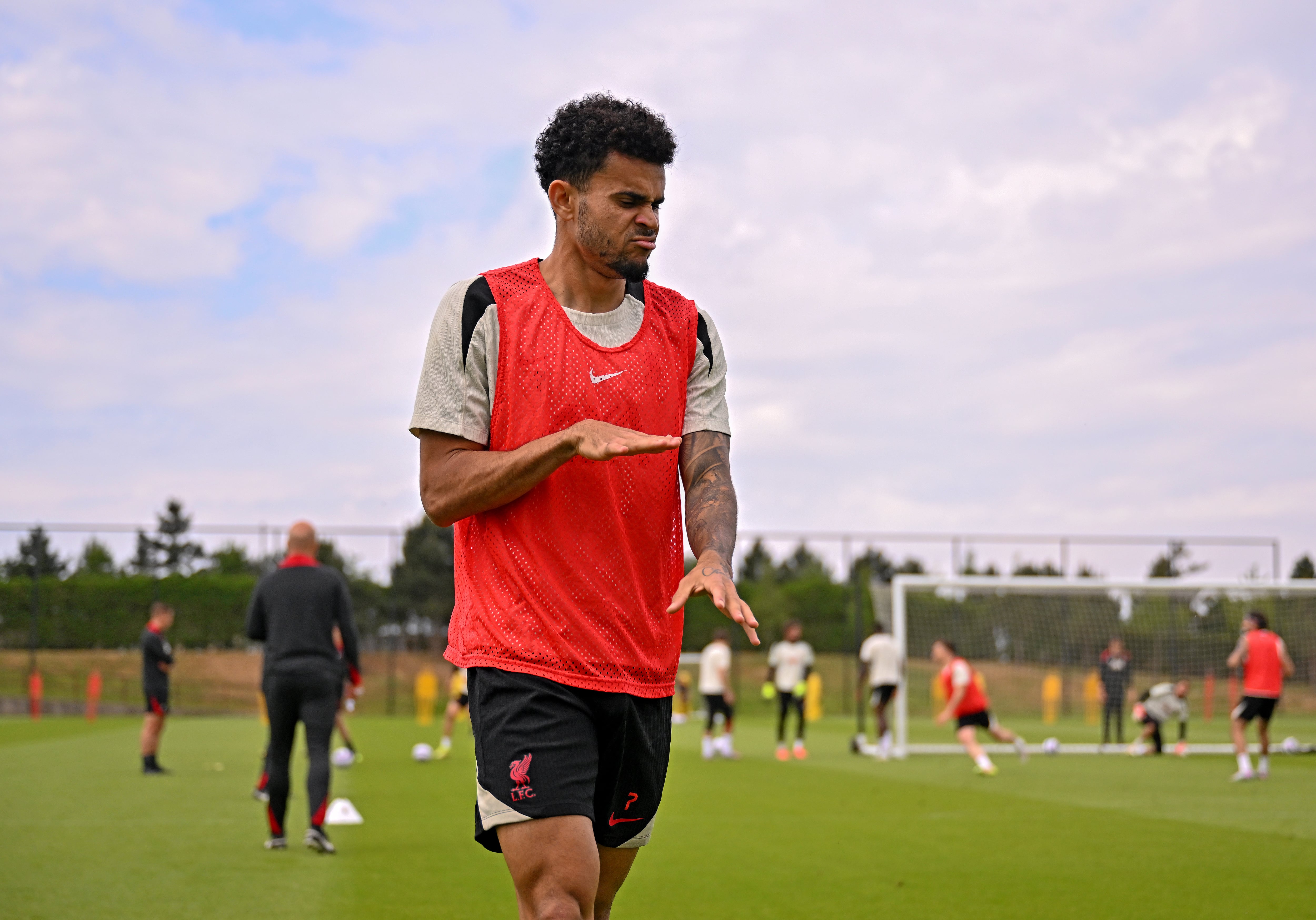KIRKBY, ENGLAND - MAY 24: (THE SUN OUT, THE SUN ON SUNDAY OUT) Luis Diaz of Liverpool during the final training session of the season at AXA Training Centre on May 24, 2025 in Kirkby, England. (Photo by Andrew Powell/Liverpool FC via Getty Images)