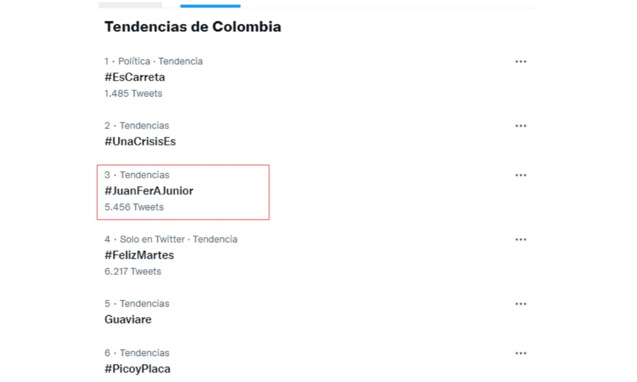 #JuanFerAJunior. Foto: Captura pantalla Twitter.