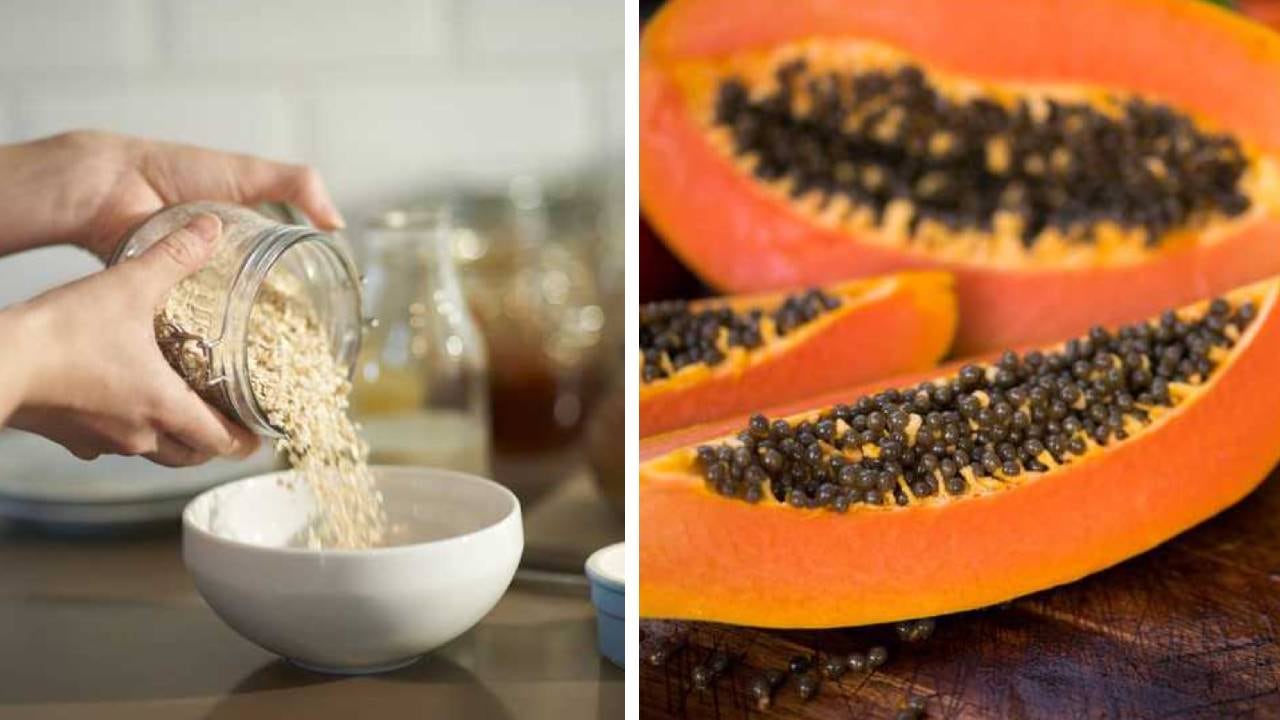 La papaya está compuesto en un 85 % de agua, por su parte la avena es rica en fibra.