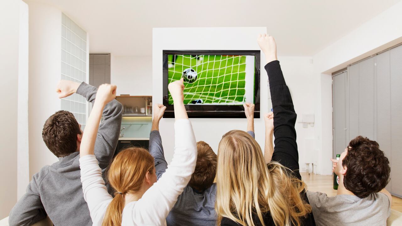 Fanáticos del fútbol viendo un partido.