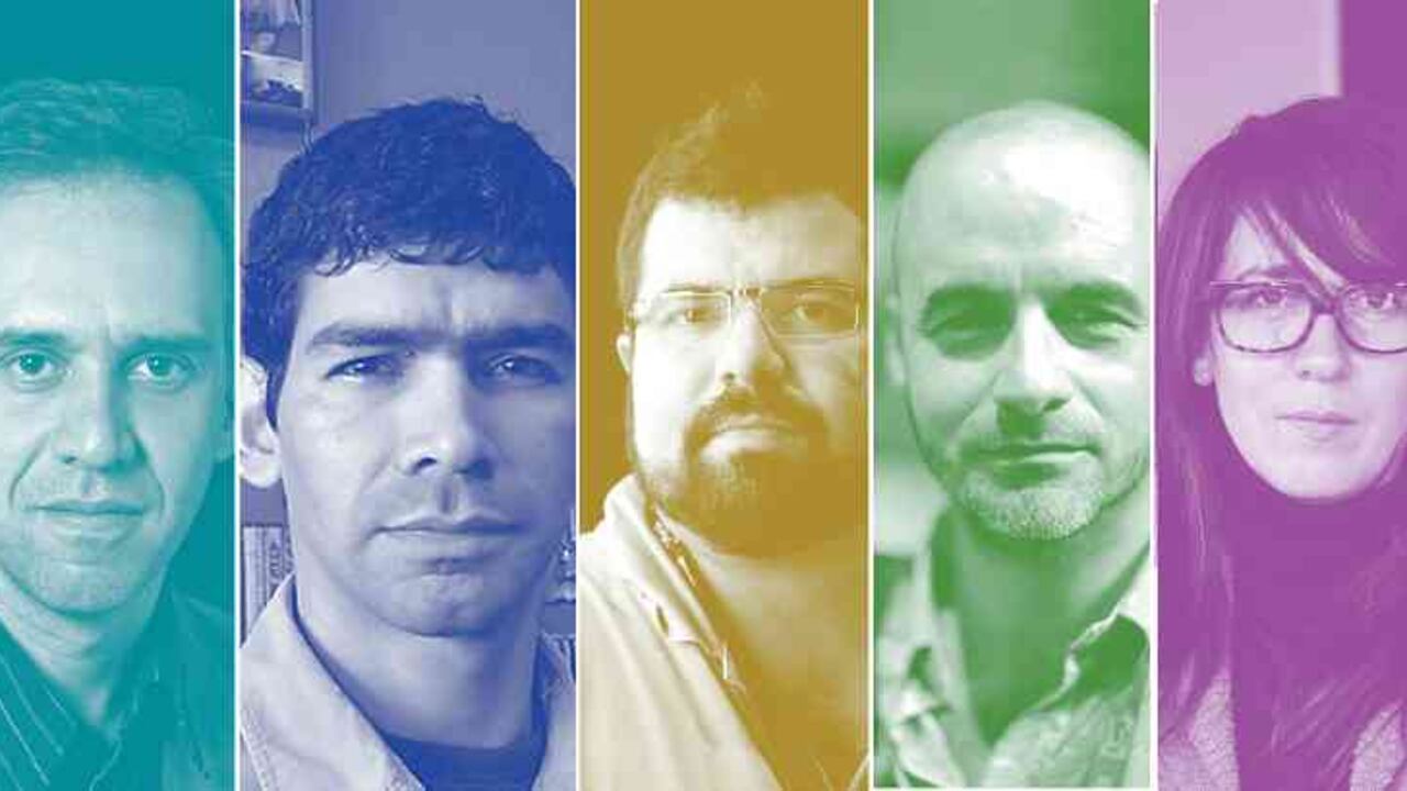 Manuel Kalmanovitz, crítico de Semana. Oswaldo Osorio, crítico de El Colombiano. Samuel Castro, crítico de El Colombiano. Pedro Adrián Zuluaga, crítico de Arcadia. Diana Bustamante, productora y directora del FICCI. Crédito: Guillermo Torres, Álvaro Delgado, Gatoloko y Diana Rey Melo.