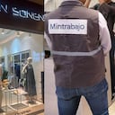 Personal del Ministerio del Trabajo sellando el almacén de ropa Jon Sonen en el centro comercial La Serrezuela en Cartagena.