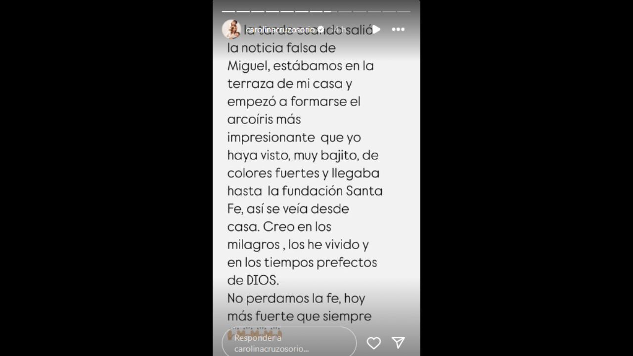 Carolina Cruz dedicó sentido mensaje por la vida de Miguel Uribe Turbay