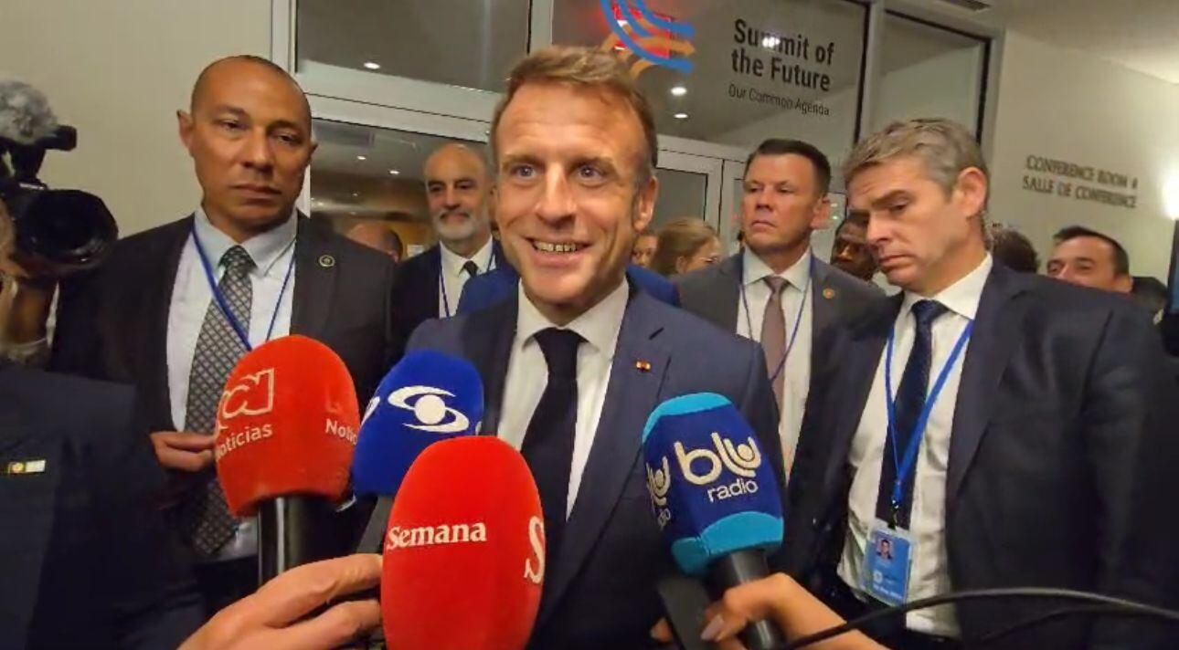 Emanuel Macron hace una aparición ante medios en la ONU