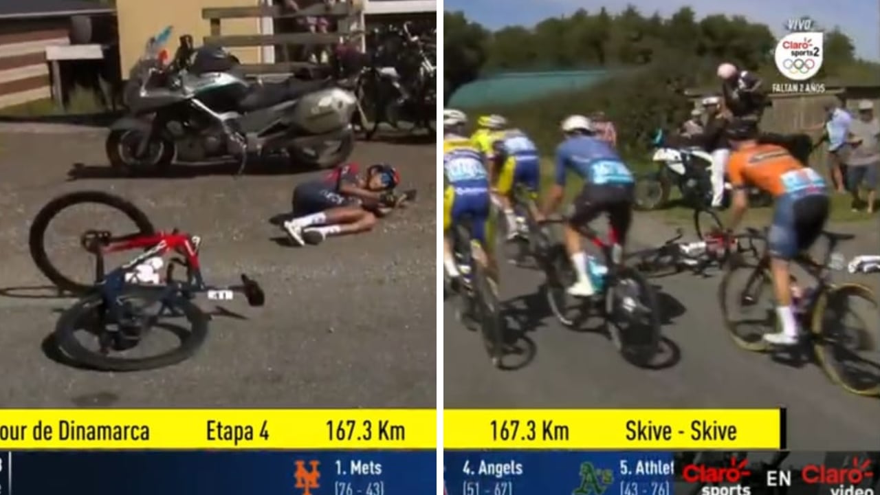 Egan Bernal cayó en la etapa 4 del Tour de Dinamarca 2022.