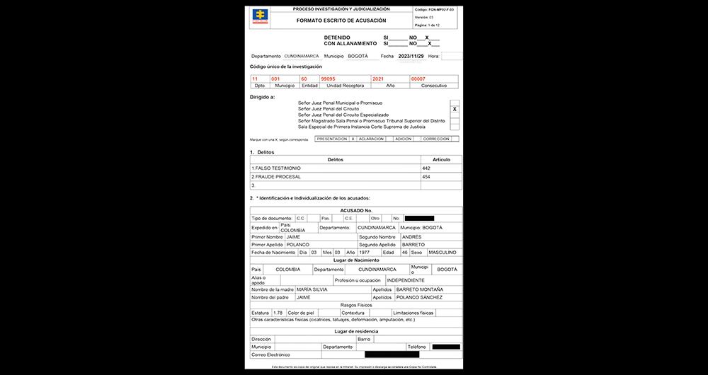   Este es el escrito de acusación contra el exsubdirector del DAS Jaime Polanco, señalado de mentir a la justicia para proteger a los protagonistas del escándalo de las chuzadas.