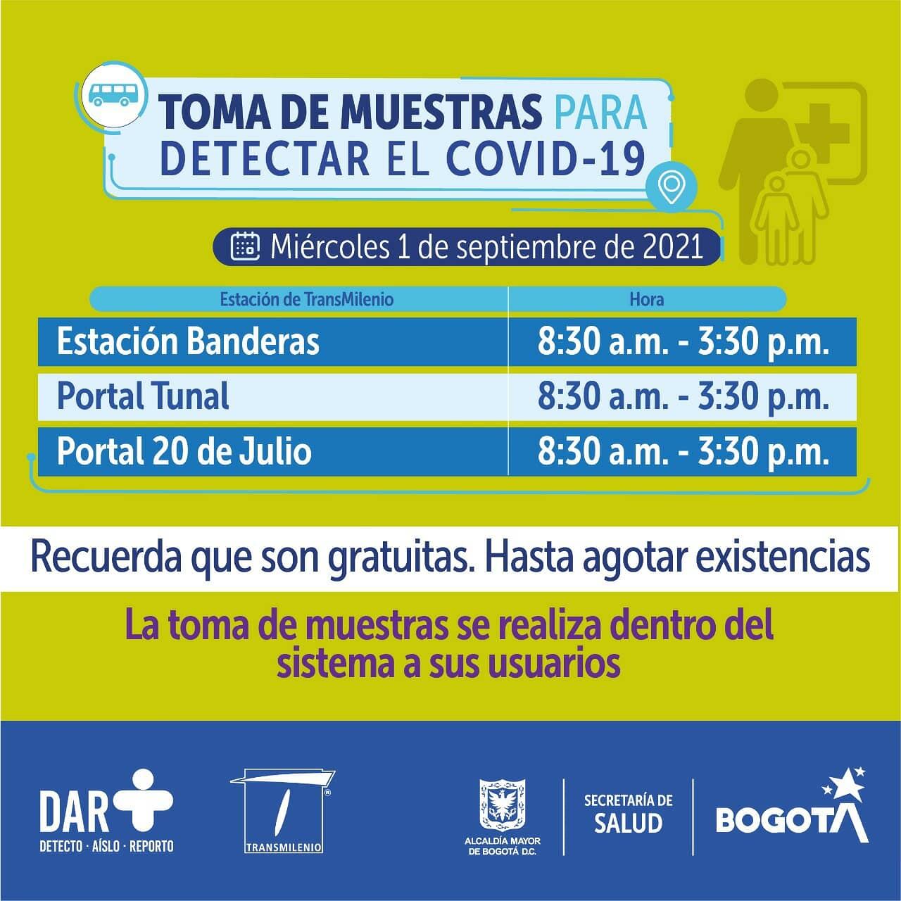 Pruebas gratis de covid 19 hoy 1 de septiembre en Bogotá: estos son los puntos de atención