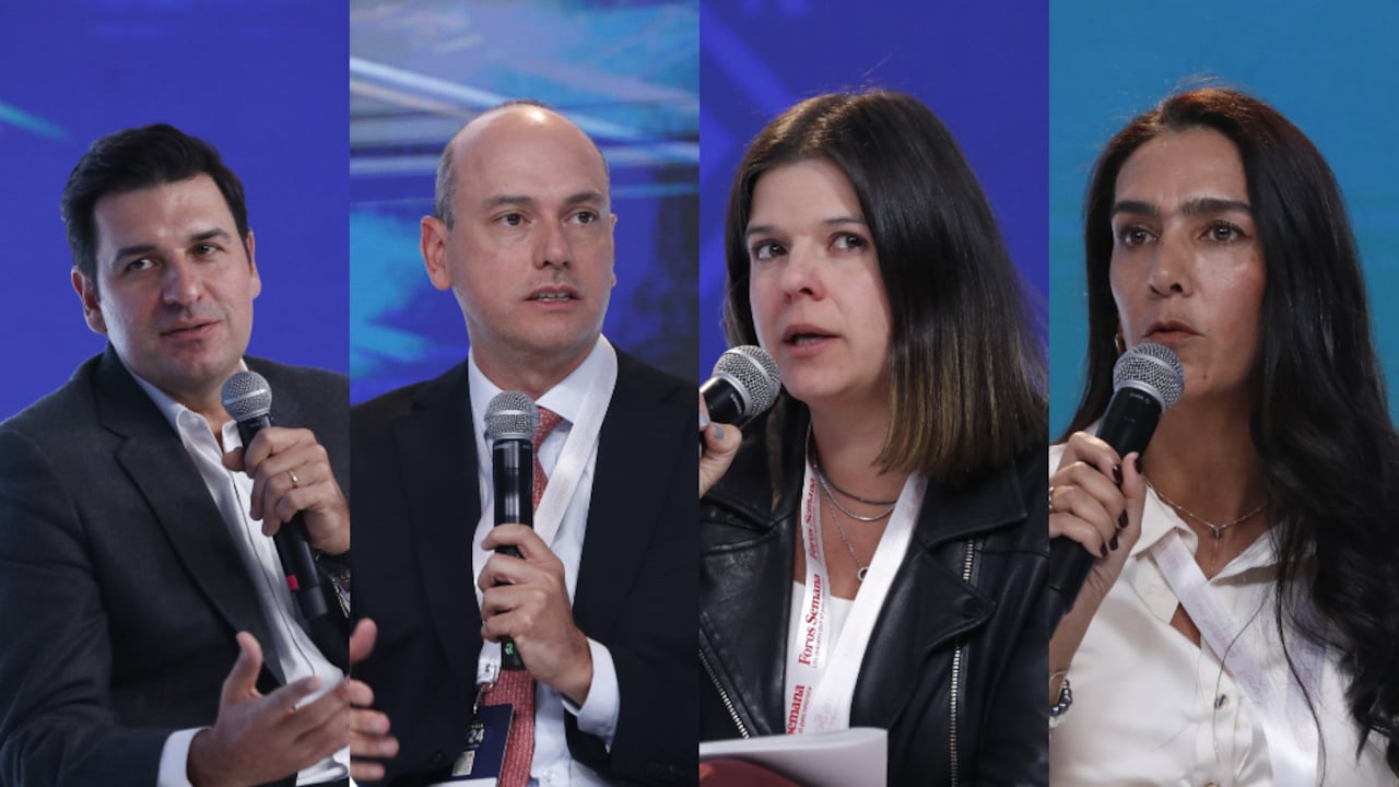 Santiago Álvarez, CEO de LATAM Airlines Colombia; José Ignacio López, presidente de la Asociación Nacional de Instituciones Financieras (Anif); Laura Villa, vicepresidenta de Gobierno y Sostenibilidad de TGI; y Ana María Zamora, vicepresidenta de la Asociación Colombiana de Minería (ACM).