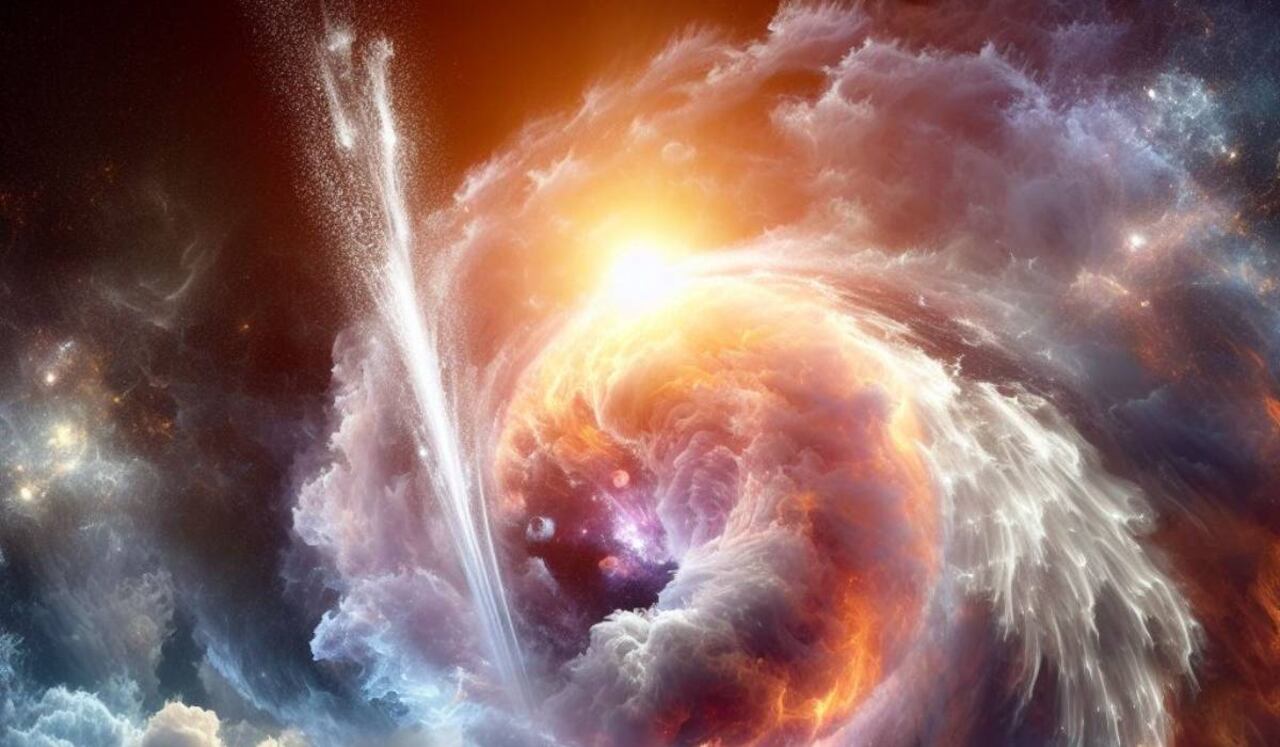 Ilustración creada con IA sobre el nacimiento de una estrella en el cosmos.