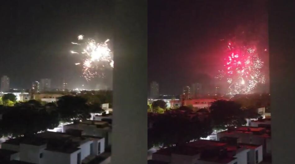 Juegos pirotécnicos en Barranquilla que, supuestamente, asocian con la celebración por el fallecimiento de un integrante del clan Vega Daza.